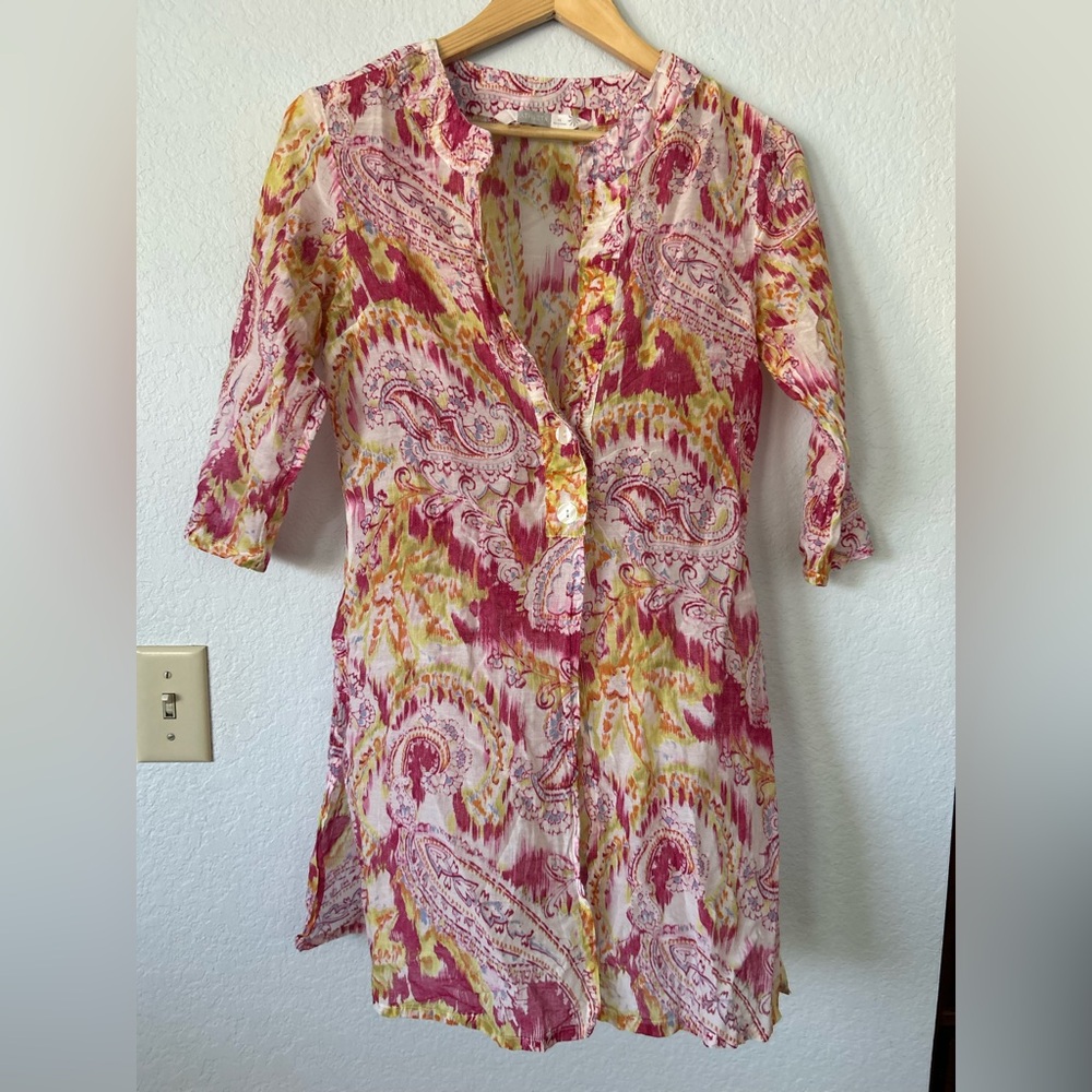 Athleta Paisley Print Women's Tunic dress (cover up)- Pink and Yellow